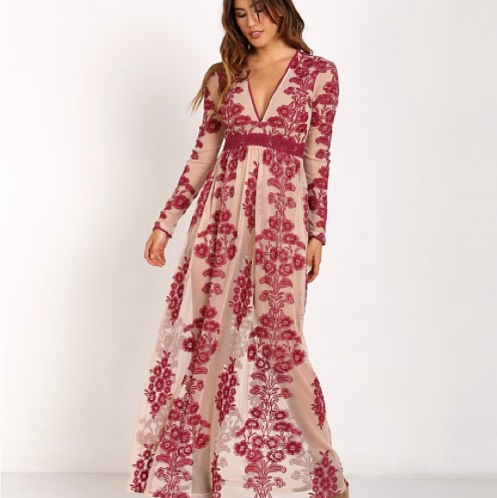 For Love And Lemons [inspired] Temecula Floral Embroidered Mesh Maxi Dress